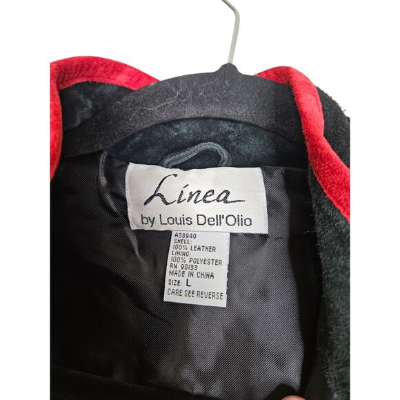 Linea L Black Red Embroidered Floral Jacket Suede Leather Classic Glam Boho - Picture 2 of 3
